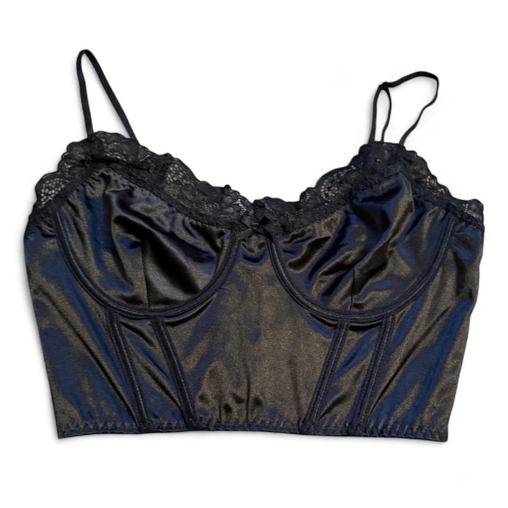 Black corset bustier bralette top with lace details Size M